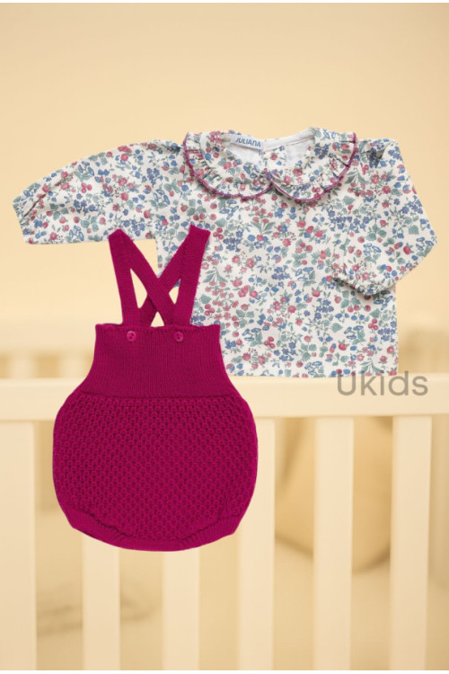 Peto Punto Recogidas Camisa Flores Fucsia