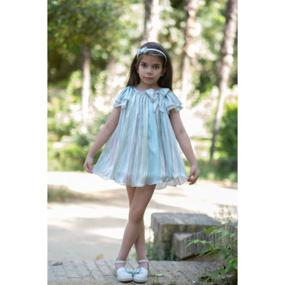 Vestido Estampado En Gasa Rosa-Verde