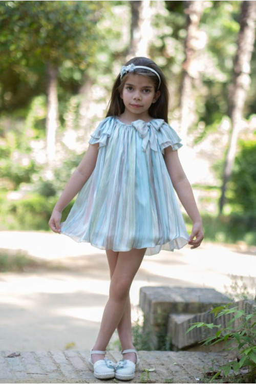 Vestido Estampado En Gasa Rosa-Verde