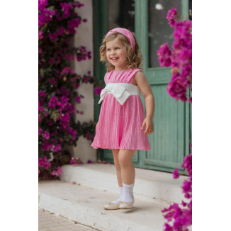 Vestido Infantil Niña Fresa Lazo Blanco Fresa