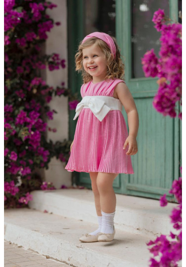 Vestido Infantil Niña Fresa Lazo Blanco Fresa