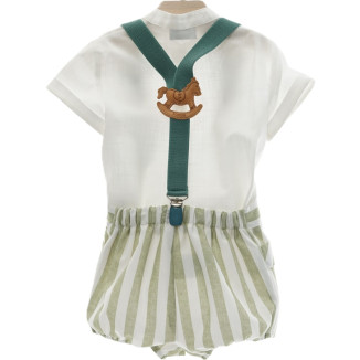 CONJUNTO BEBÉ NIÑO MANGA CORTA CON TIRANTES  verde/blanco