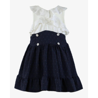 Vestido Niña Combinado Marino Y Blanco