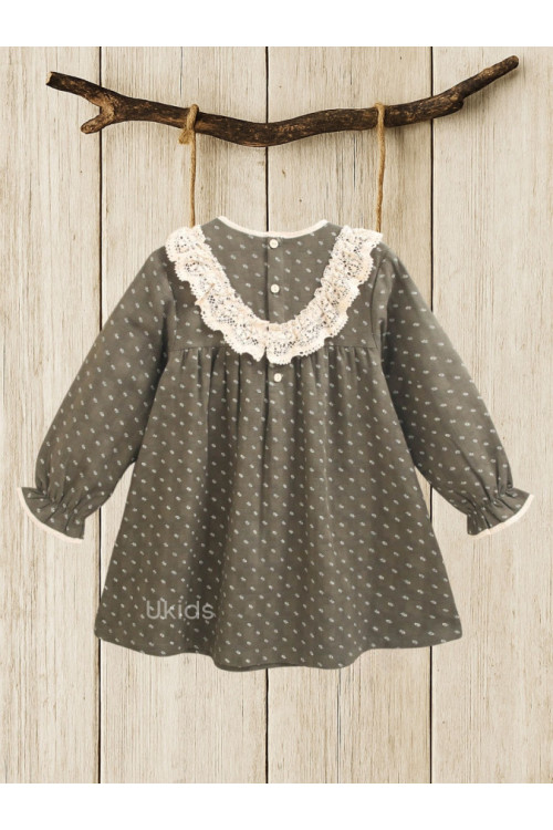 Vestido Niña Estampado Hojas. Verde Oscuro