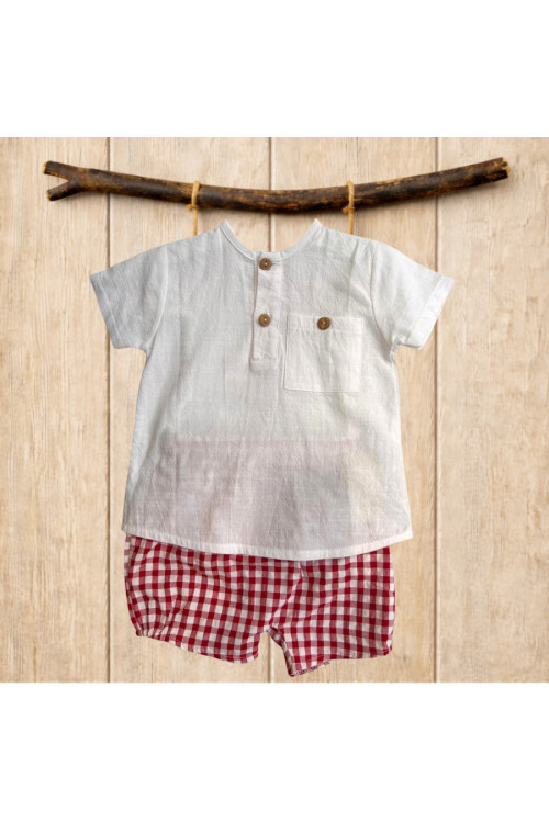 Conjunto Camisa Panadera Pantalon Vichy Rojo