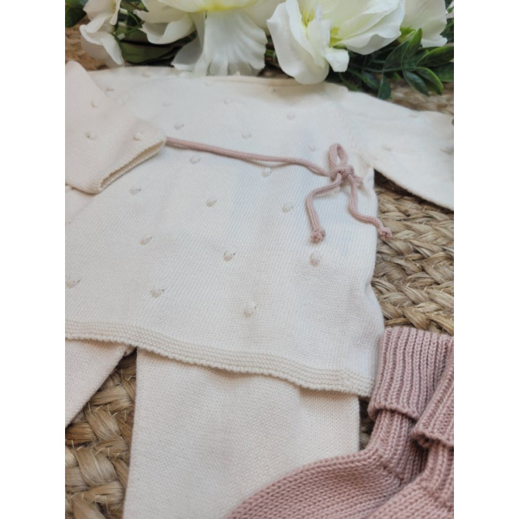 CONJUNTO JERSEY BODOQUE CREAM CINTA ROSE CON POLAINA PALE ROSE rosa