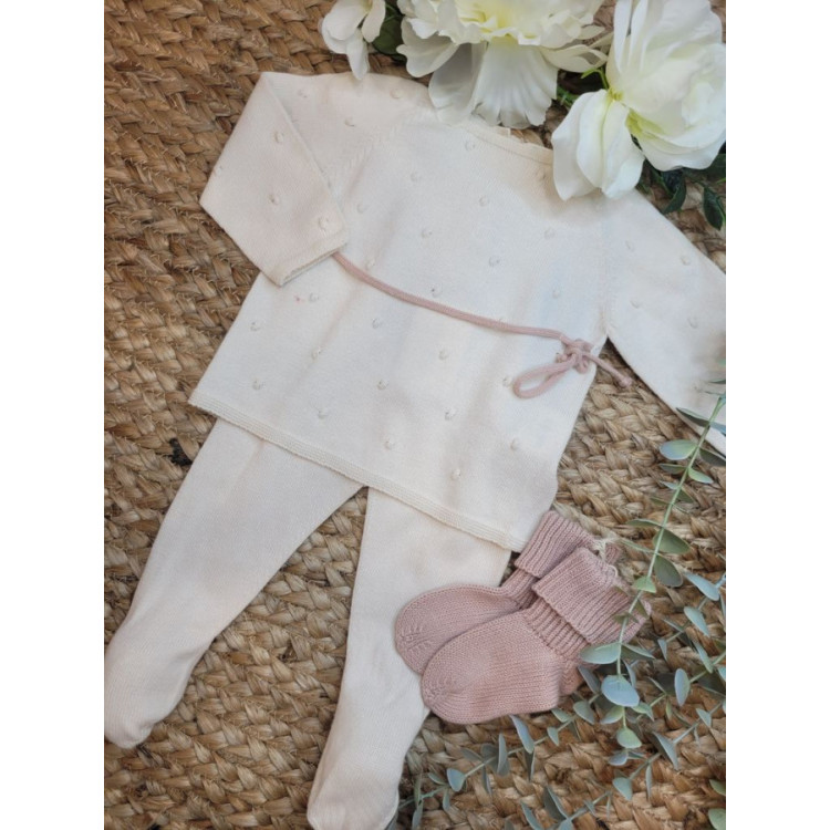 CONJUNTO JERSEY BODOQUE CREAM CINTA ROSE CON POLAINA PALE ROSE rosa