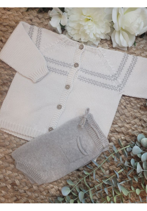 CONJUNTO BEBE TRICOT JERSEY/ REBECA LIONEL C/CULETIN BOLSILLO STONE stone