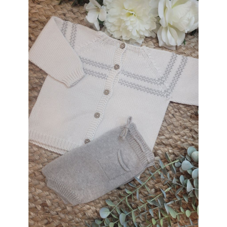 CONJUNTO BEBE TRICOT JERSEY/ REBECA LIONEL C/CULETIN BOLSILLO STONE stone