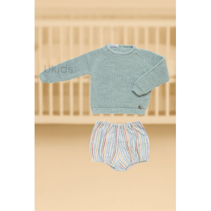 Conjunto Pantalón Rayado Perlado Verde Menta
