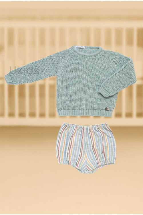 Conjunto Pantalón Rayado Perlado Verde Menta