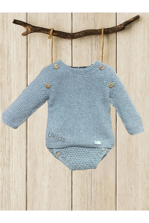 Conjunto Jersey Punto Arroz Y Braguita Gris Medio
