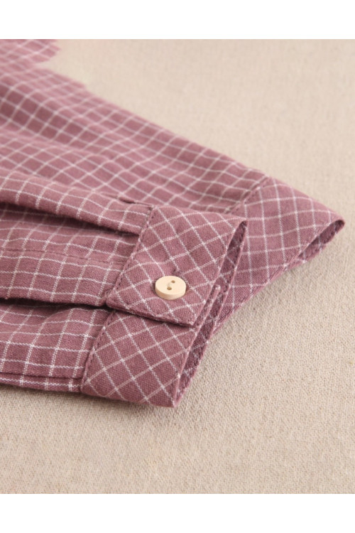 Camisa De Niño En Cuadros Y Cuello Mao Morado