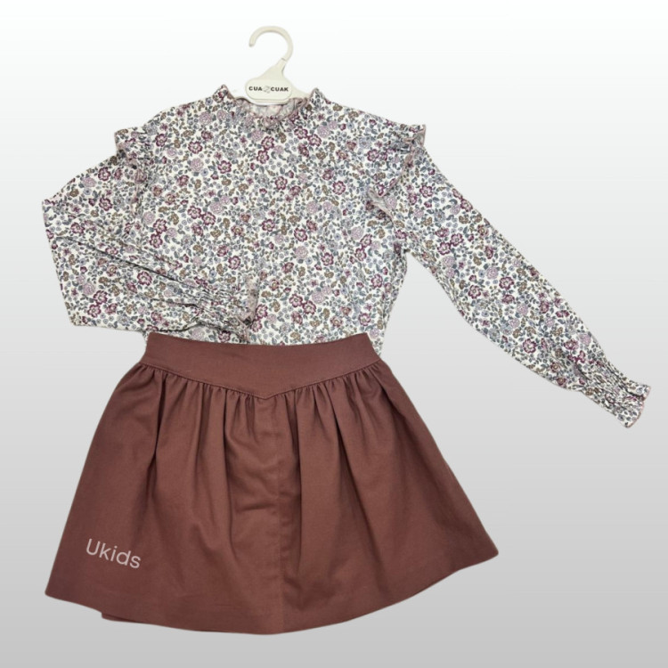 Conjunto Blusa Y Falda Manga Volante Grape Malva