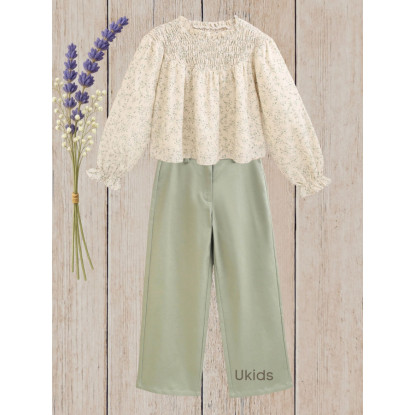 Conjunto Blusa Niña Estampado Florar Y Pantalón  Verde