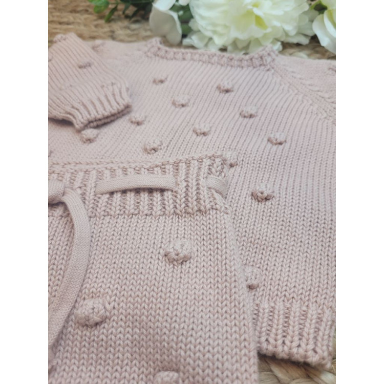 CONJUNTO BEBE TRICOT JERSEY/REBECA LENNY C/ CULETIN BODOQUE PALE ROSE rosa