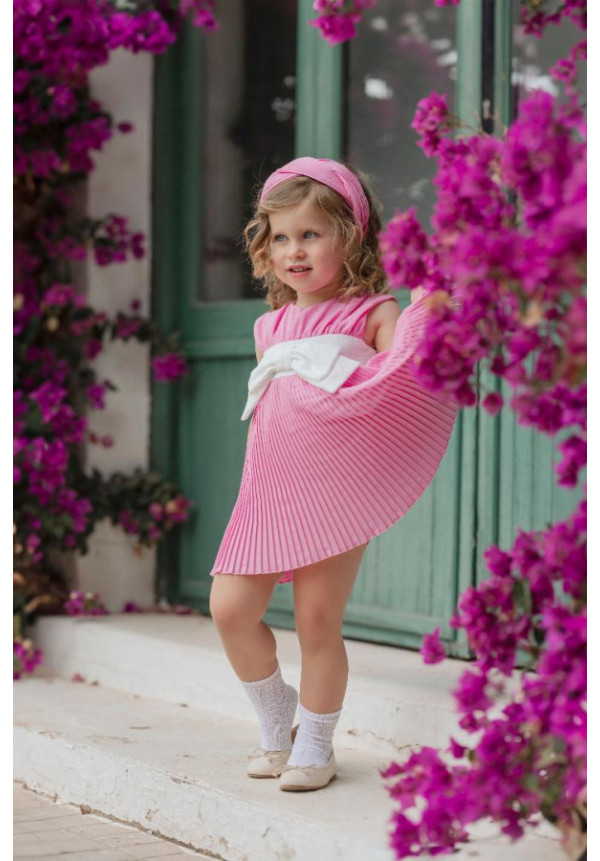 Vestido Infantil Niña Fresa Lazo Blanco Fresa