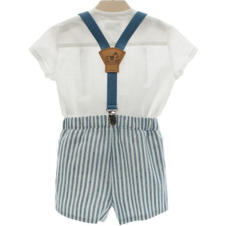 CONJUNTO BEBE MANGA CORTA CON TIRANTES 'Familia DAMAS' azul zafiro