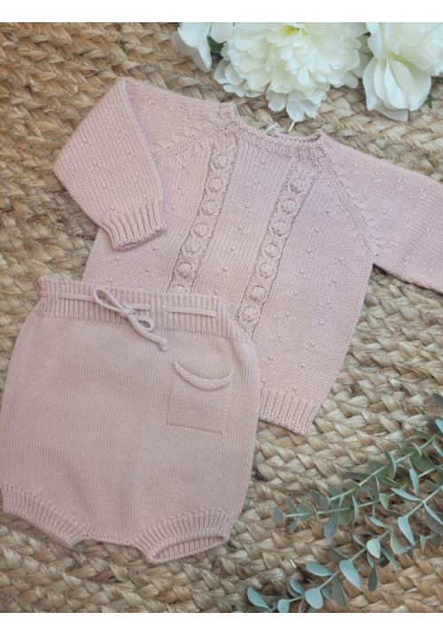 CONJUNTO BEBE TRICOT JERSEY/REBECA WENDY CON CULETIN BOLSILLO PALE ROSE rosa