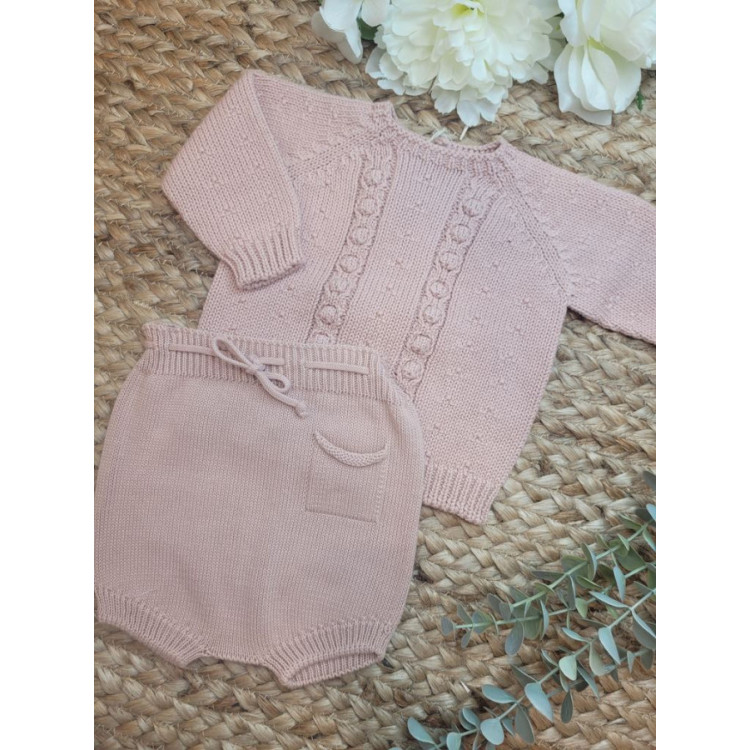 CONJUNTO BEBE TRICOT JERSEY/REBECA WENDY CON CULETIN BOLSILLO PALE ROSE rosa