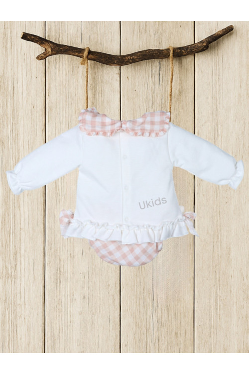 Conjunto Algodon Y Tela Culetin Vichy Rosa Empolvado