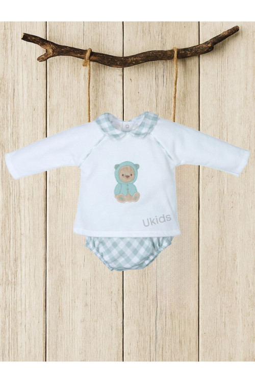 Conjunto Algodón Y Tela Culetin Vichy Verde Empolvado