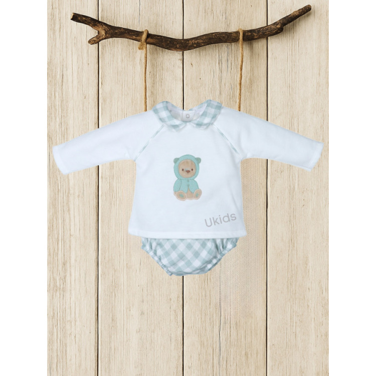 Conjunto Algodón Y Tela Culetin Vichy Verde Empolvado