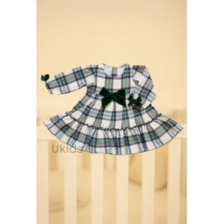 Vestido 2. Volantes Cuadros Lazo Terciopelo Verde Musgo