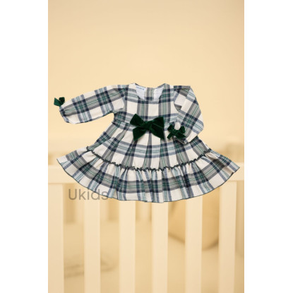 Vestido 2. Volantes Cuadros Lazo Terciopelo Verde Musgo