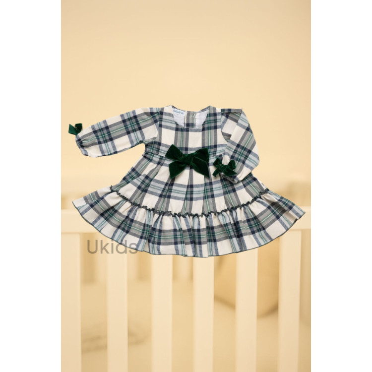 Vestido 2. Volantes Cuadros Lazo Terciopelo Verde Musgo
