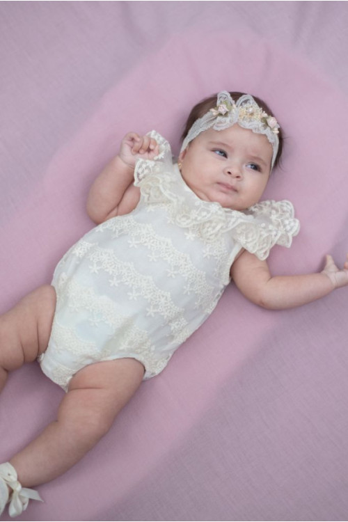 Pelele ceremonia unisex tul bordado beige
