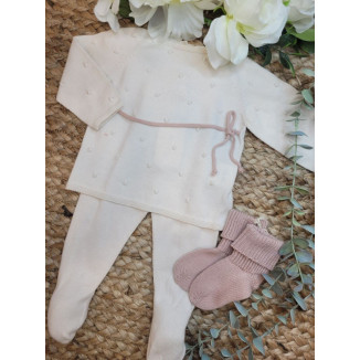 CONJUNTO JERSEY BODOQUE CREAM CINTA ROSE CON POLAINA PALE ROSE rosa