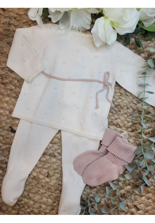 CONJUNTO JERSEY BODOQUE CREAM CINTA ROSE CON POLAINA PALE ROSE rosa