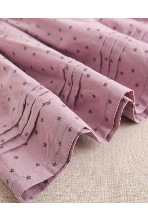 Conjunto Blusa Niña Muselina Blanca Cuello Volante. Falda Morada Morado
