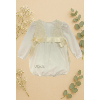 Conjunto Bautizo Faldón, Ranita Y Capota Crema