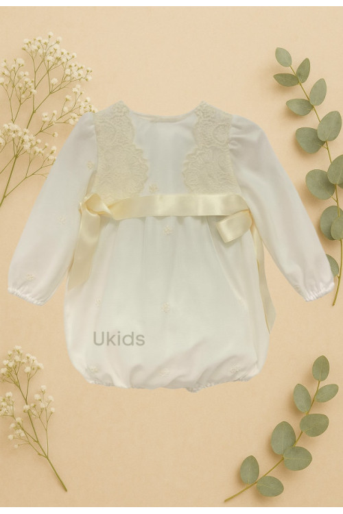 Conjunto Bautizo Faldón, Ranita Y Capota Crema
