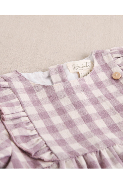 Vestido Bebé Cuadros Con Volante En Cuello. Malva