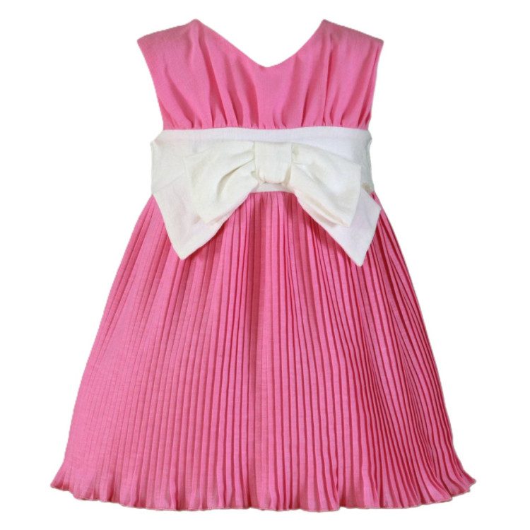Vestido Infantil Niña Fresa Lazo Blanco Fresa