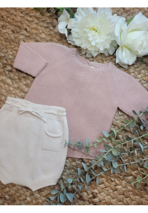 CONJUNTO JERESEY/CHAQUETA ROSE CON CULETIN BOLSILLO CREAM rosa