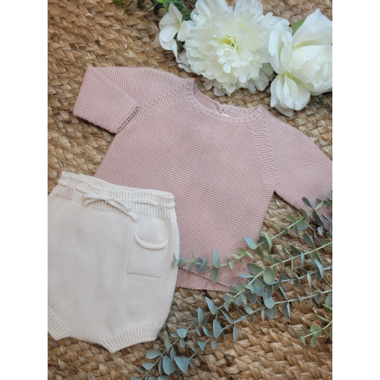 CONJUNTO JERESEY/CHAQUETA ROSE CON CULETIN BOLSILLO CREAM rosa