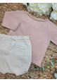 CONJUNTO JERSEY/CHAEQUETA BASICA ROSE CON CULETIN BOLISLLO CREAM rosa