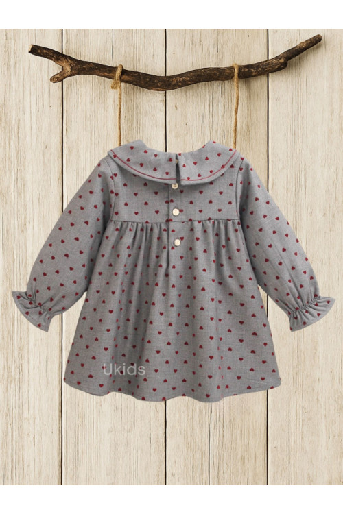 Vestido Bebé Niña Con Estampado Corazón Granate. Color Gris Oscuro