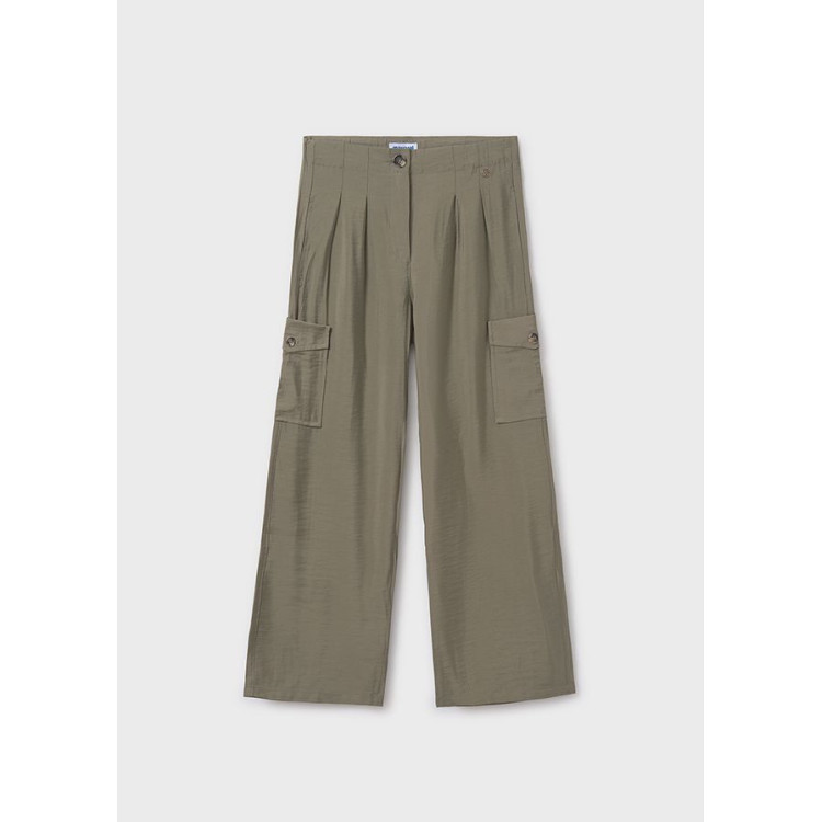 Pantalon largo fluido cargo musgo