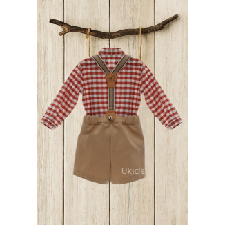 Conjunto Bebe Pant. Corto Con Tirantes Art.1855 'Familia Cretona' Calabaza