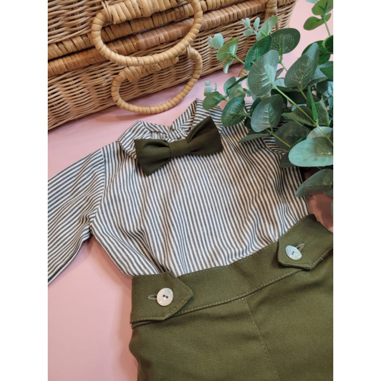 Conjunto camisa rayas niño verde