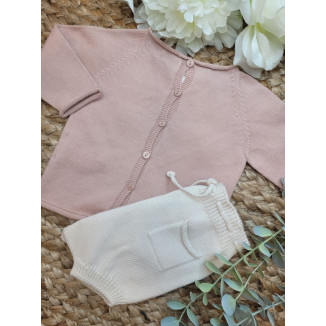 CONJUNTO JERSEY/CHAEQUETA BASICA ROSE CON CULETIN BOLISLLO CREAM rosa