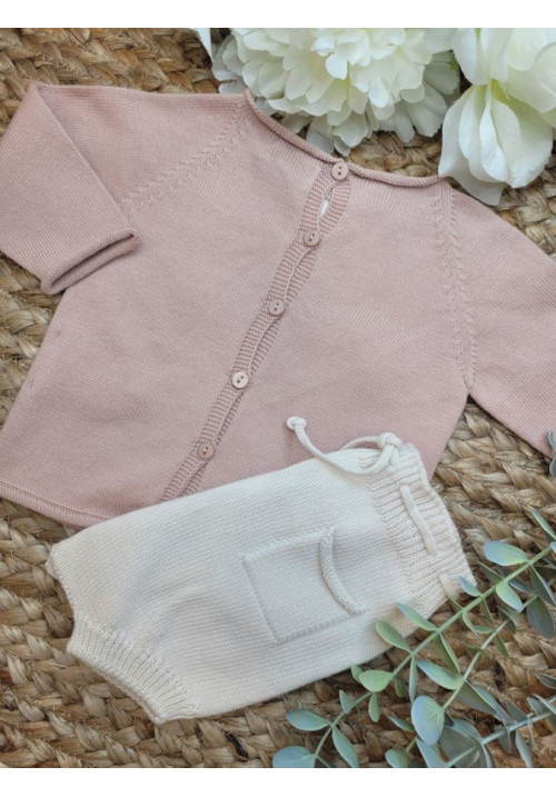 CONJUNTO JERSEY/CHAEQUETA BASICA ROSE CON CULETIN BOLISLLO CREAM rosa