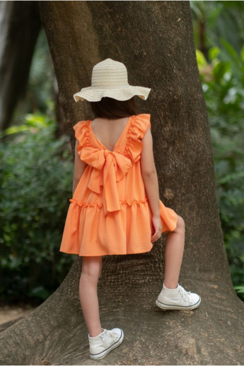 Vestido Liso Volantes Naranja