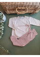 CONJUNTO JUBON CREAM CON CINTA ROSE Y POLAINA ROSE rosa