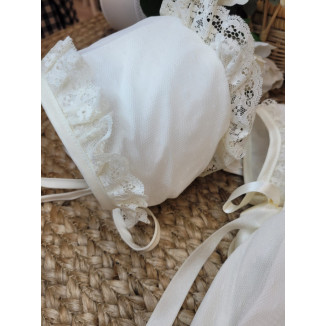 PELELE BAUTIZO PLUMETI PEQ. CON BASE TUL CON CAPOTA beige x